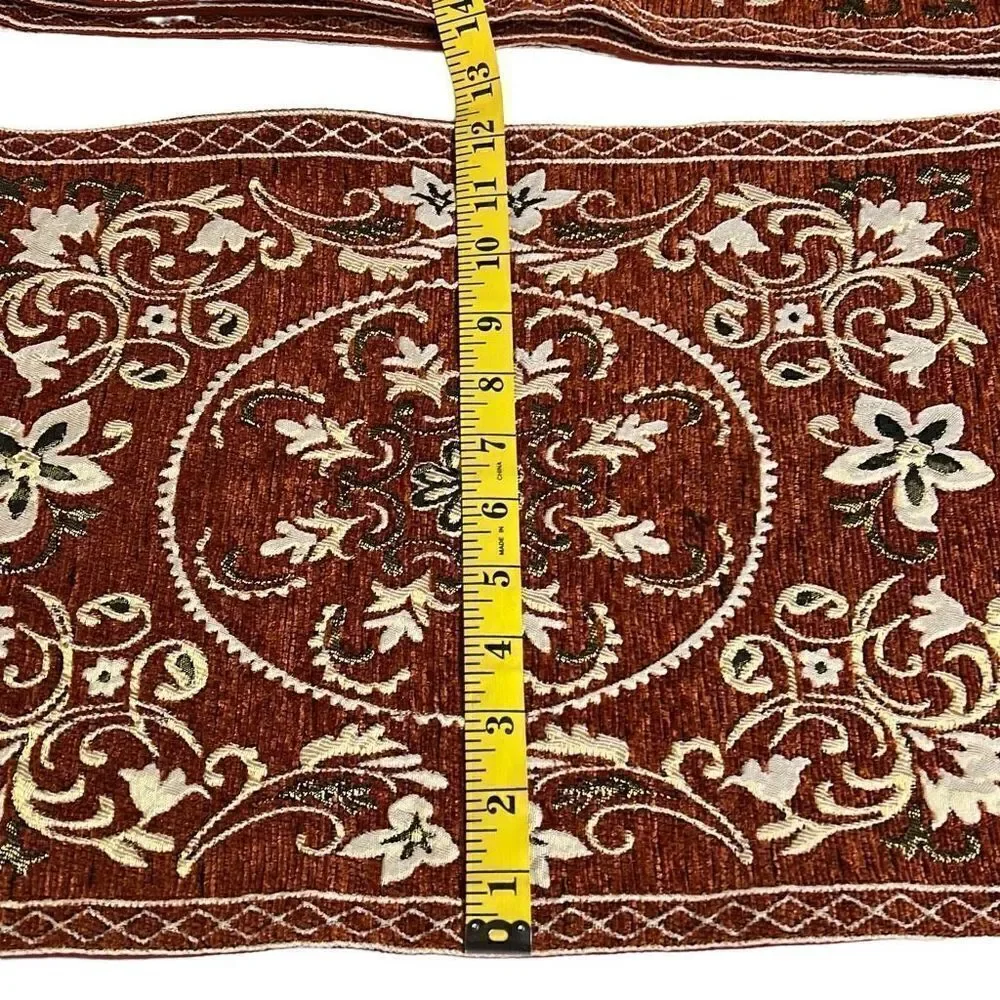 Rust White Floral Embroidery Polyblend Set of 6 Dining Placemats 17.5x12